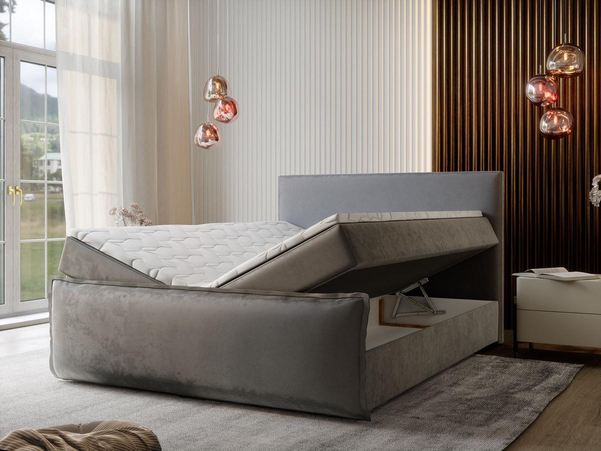 BOXBETT MONTA 160x200 cm mit Matratze und Topper - Hellgrau - Hellgrau, Holz (160/200cm) - MASSENO