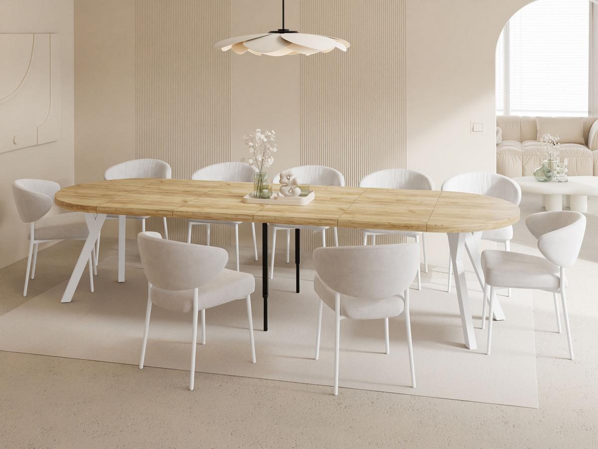ESSTISCH Twixy XXL groß rund oval ausziehbar, Eiche Hell Braun 100-300/100/76 cm - Eiche Wotan/Weiß, Holz/Holzwerkstoff (100/300/76cm) - WFL GROUP