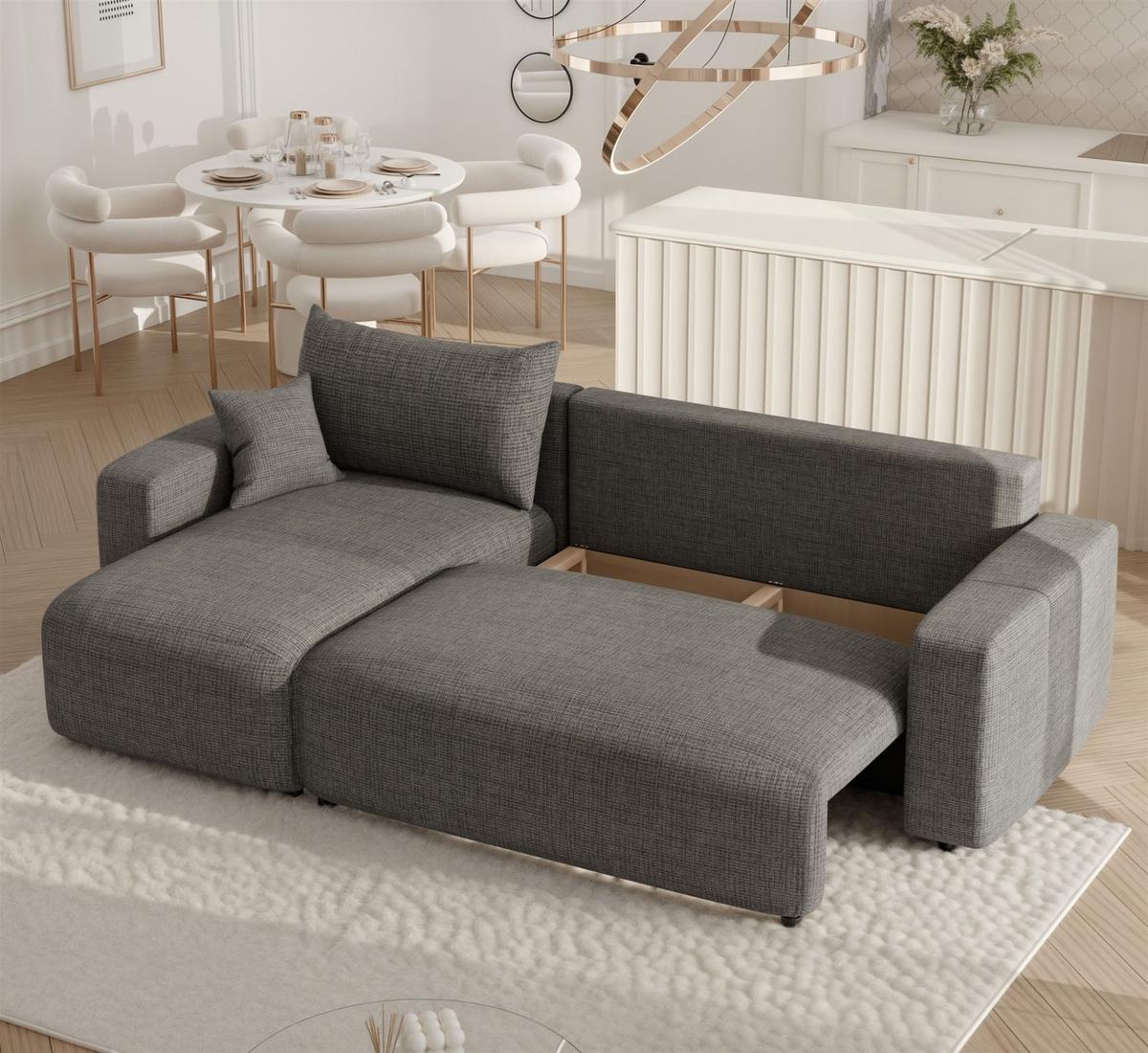 ECKSOFA Luna Mit Schlaffunktion - Grau, Holzwerkstoff/Textil (248/145cm) - Fun Möbel