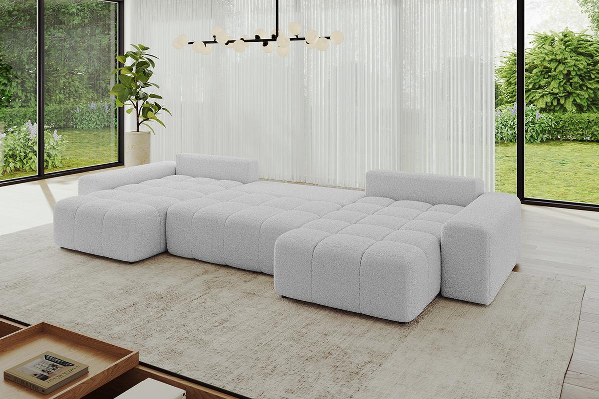 WOHNLANDSCHAFT ENIL-U 401x189x68 Hellgrau Bouclé - Hellgrau, Holzwerkstoff/Kunststoff (401/68/189cm) - ALTDECOR