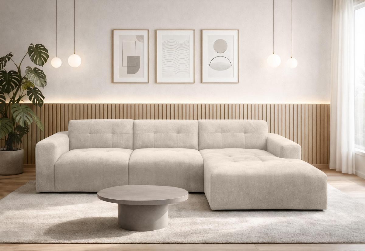 ECKSOFA L Form Corlu Creme 310/165/78 cm – stilvolle kleine Eckcouch Rechts - Creme/Schwarz, Kunststoff/Textil (165/310cm) - AX Living