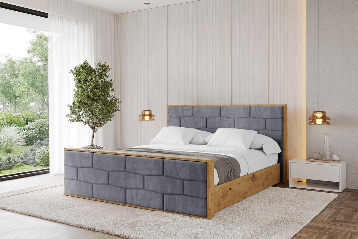 POLSTERBETT mit Bettkasten, Fußteil und Lattenrost, Boxbett mit Matratze H3/H4 - ENZO8-Z 200x200 Dunkelgrau - Dunkelgrau, Holzwerkstoff/Textil (200/200cm) - ALTDECOR