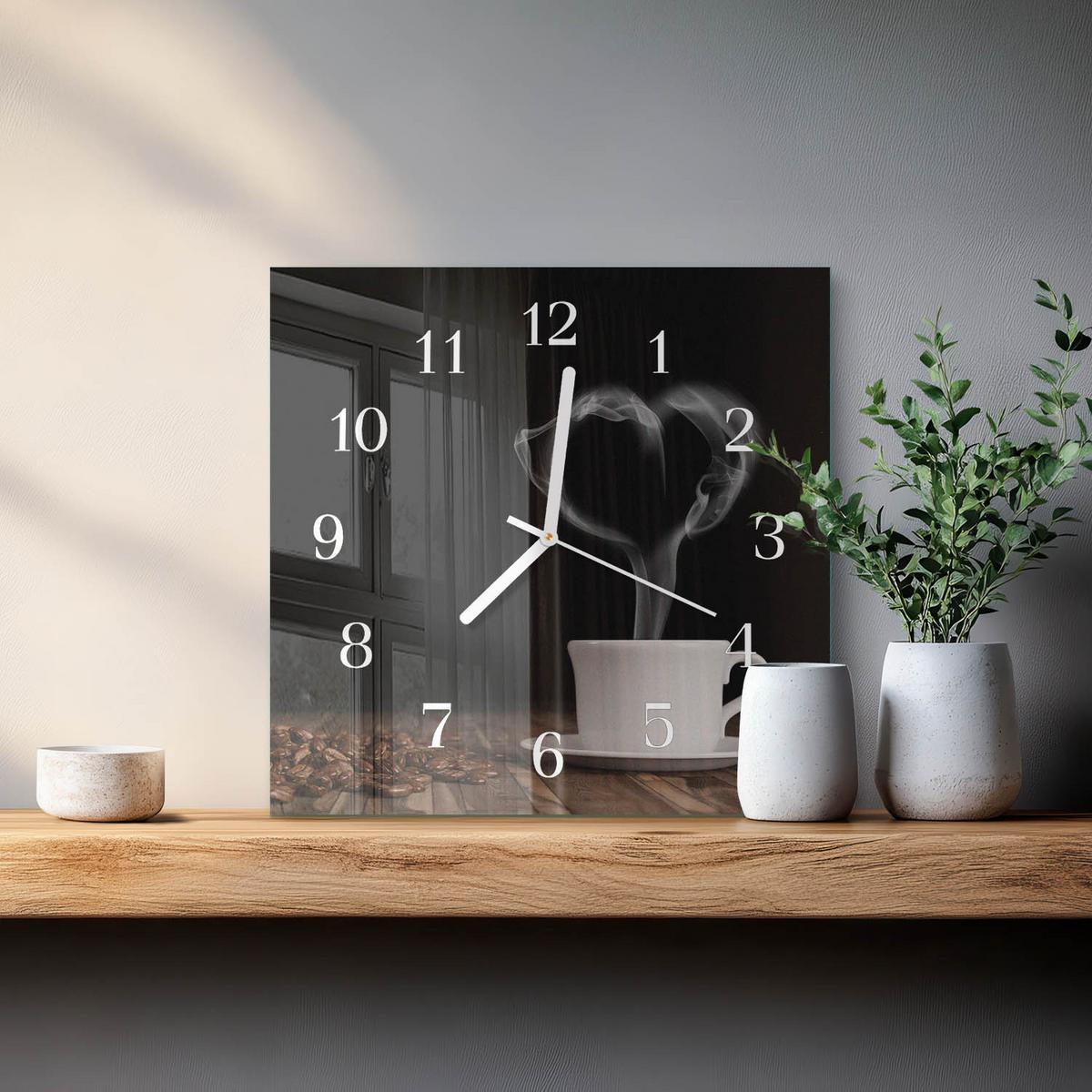 WANDUHR aus Glas 30x30 cm - Kaffee - Braun, Glas (30/30/0.4cm) - TULUP