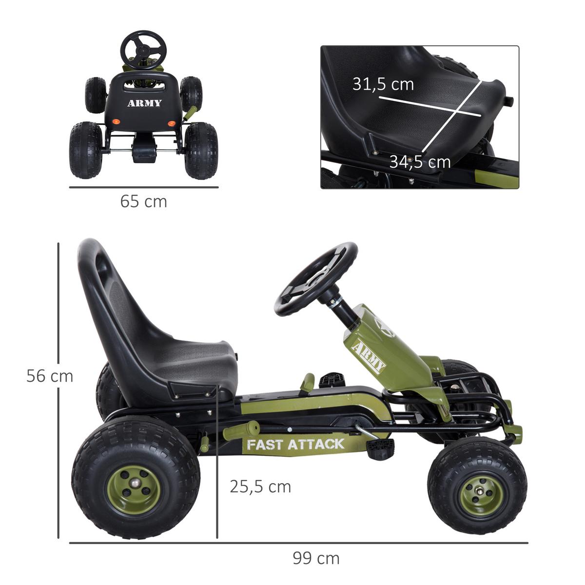 GO Kart Kettcar mit Handbremse Kinder Tretauto Tretfahrzeug ab 3 Jahre Grün - Grün, Metall (99/65/56cm) - HOMCOM