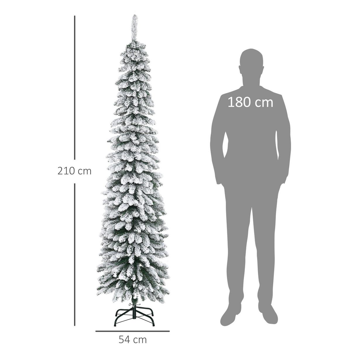 KÜNSTLICHER Weihnachtsbaum, 210 cm Christbaum mit 490 Spitzen für Weihnachten - Weiß/Grün, Kunststoff/Metall (210cm) - HOMCOM