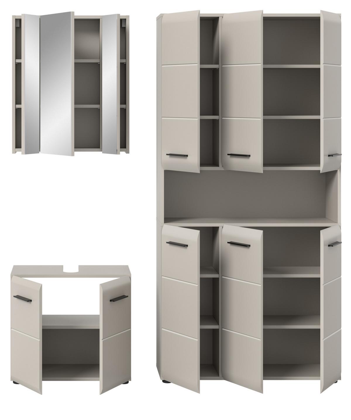 BADMÖBEL-SET Kaschmir 3-teilig 165 cm, Komplettset mit XXL Badschrank - Kaschmir/Schwarz, Glas/Holzwerkstoff (165/185/30cm) - Inn.Furn