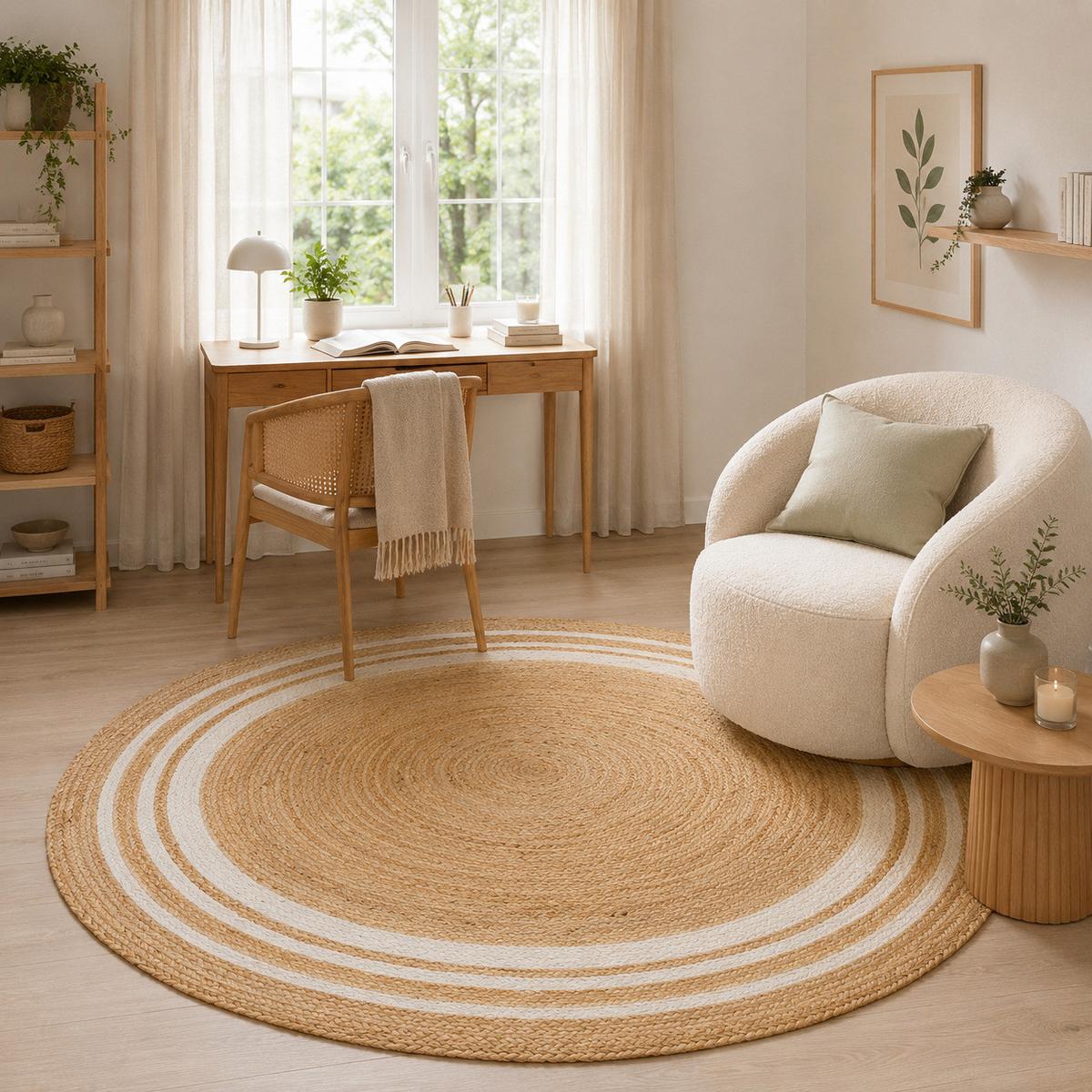 NATURFASER TEPPICH JUTE SALSA STREIFEN RUND - Creme, Textil (200/200cm) - Pergamon
