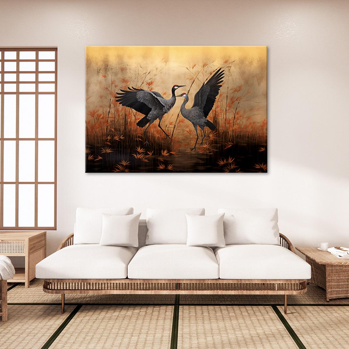 LEINWANDBILD Kranich Natur Vögel 120x80cm - Orange, Textil (120/80cm) - Feeby