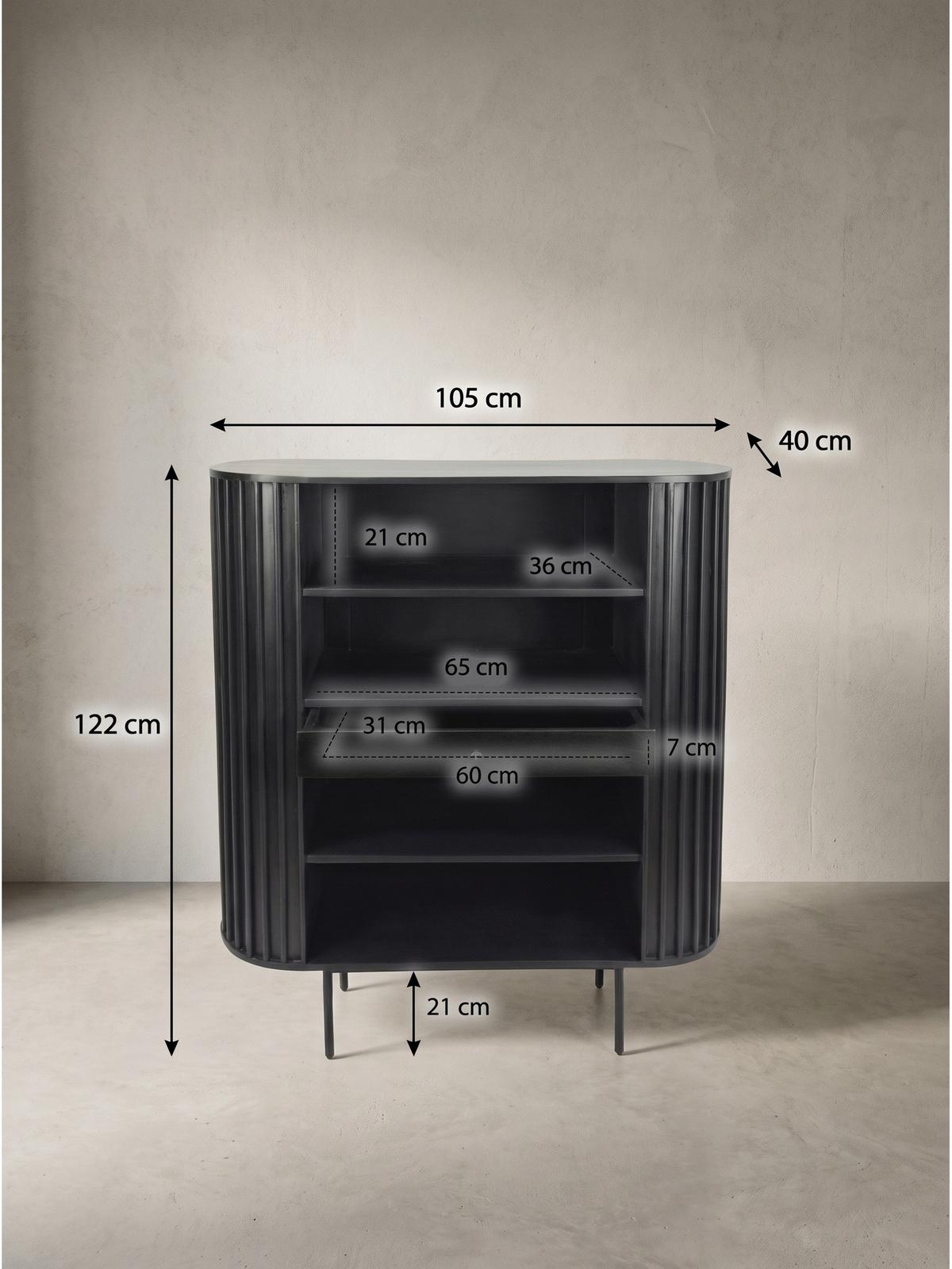 BÜCHERREGAL MELA, Mango Massivholz, mit Stauraum, Schwarz, 105 x 40 x 122 cm - Schwarz, Holz/Metall (105/122/40cm) - KADIMA DESIGN