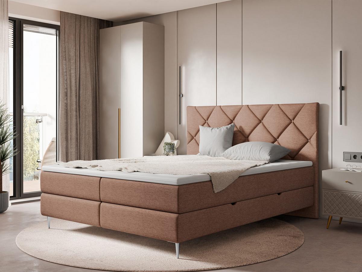 BOXBETT Letra - H3 - Chromfarben/Hellrosa, Holz/Textil (140/200cm) - MIRJAN24