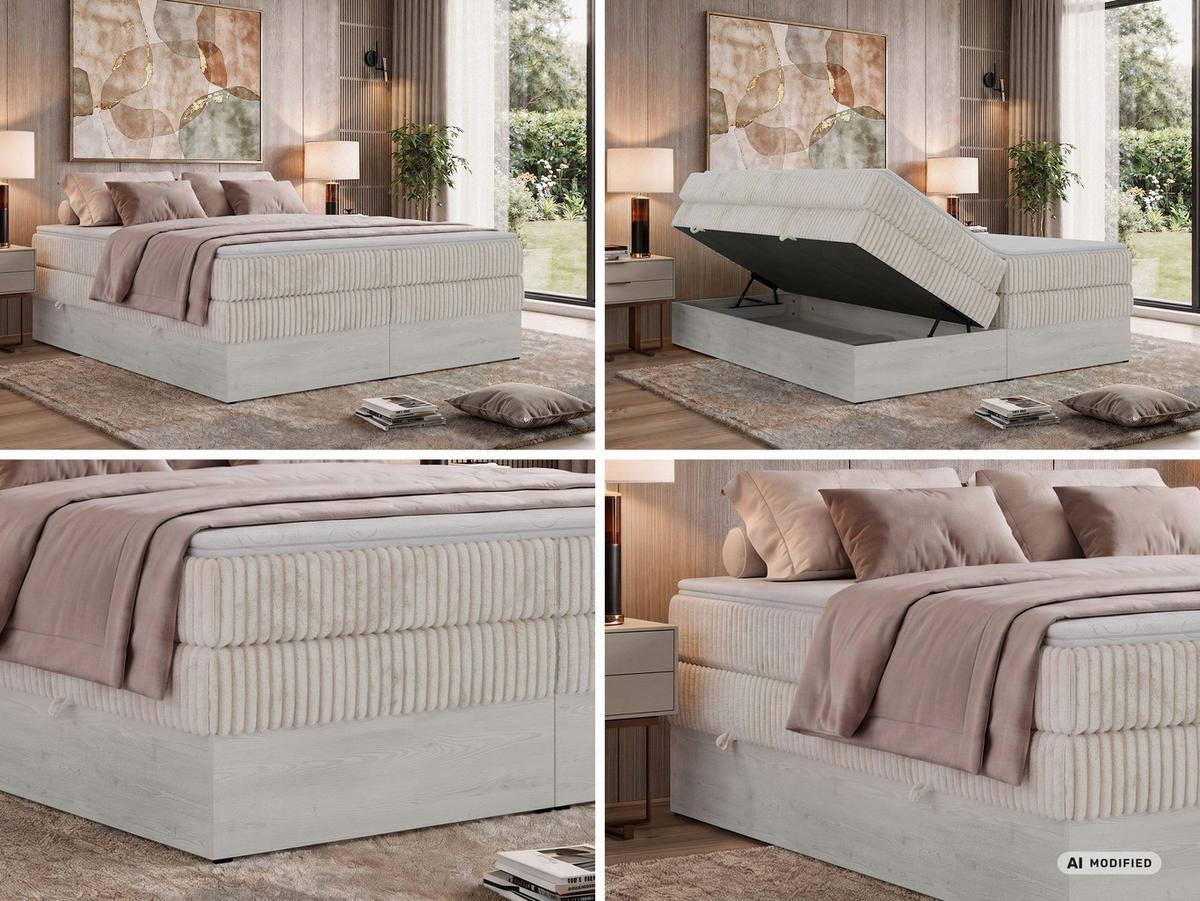 BOXSPRINGBETT NORDIC ZERO KING 180/200 - Beige Cord - Topper T25 - H4 - Beige/Schwarz, Kunststoff/Textil (180/200cm) - MKS
