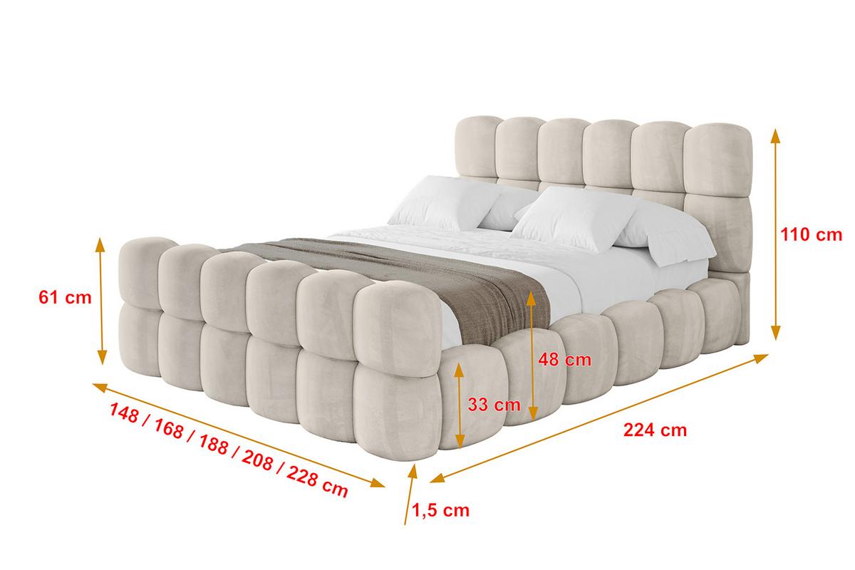 POLSTERBETT mit Bettkasten, Fußteil und Lattenrost, Bett mit Matratze H3/H4 - LEYA-Z 200x200 Beige - Beige, Holzwerkstoff/Textil (200/200cm) - ALTDECOR