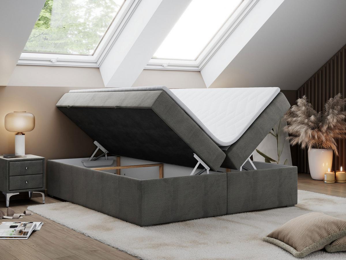 BOXBETT BESS 200/200 Dunkelgrau Velvet - H3 - Dunkelgrau, Holz/Textil (200/200cm) - MKS