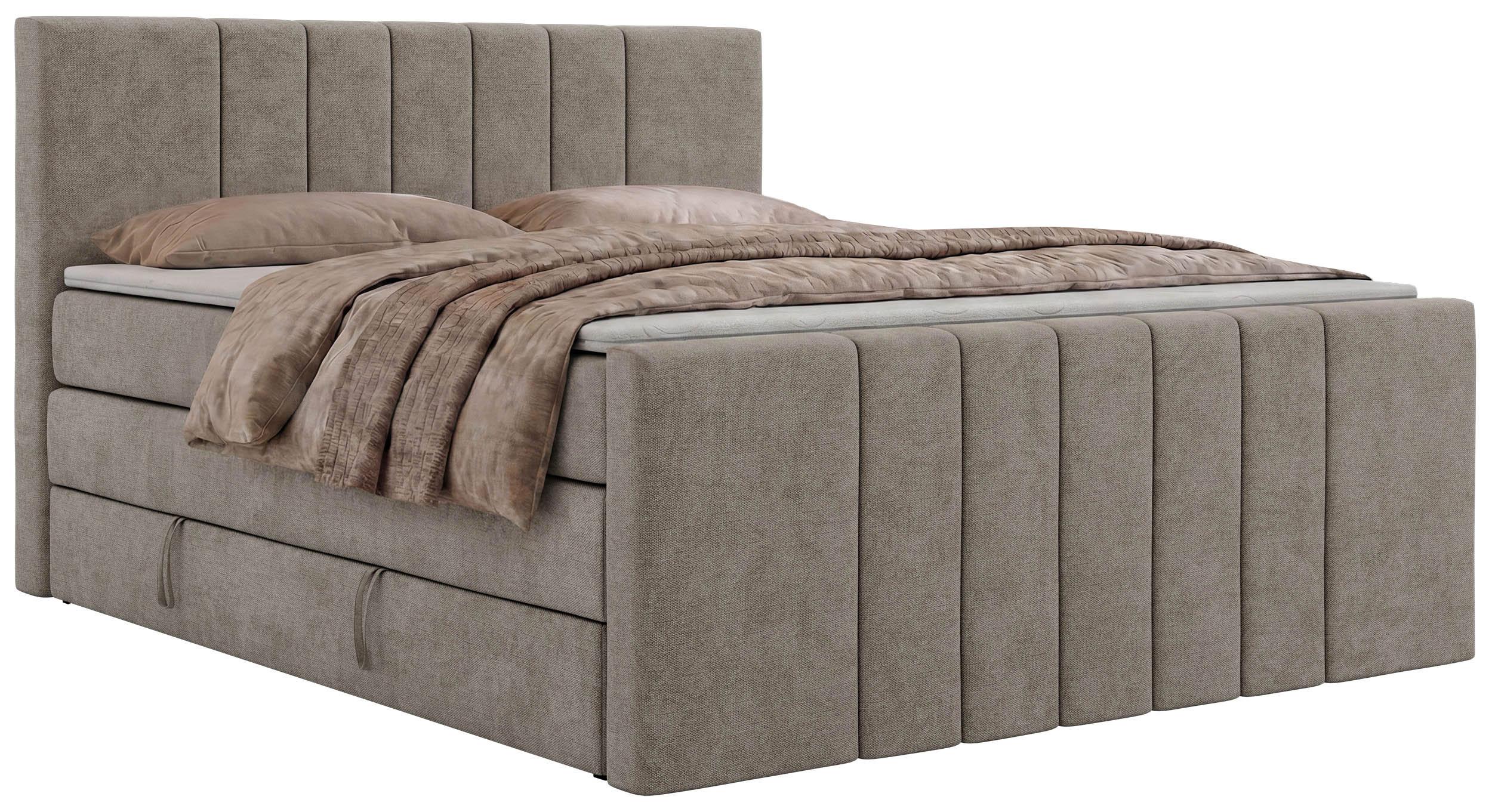 BOXSPRINGBETT INERO DUO KING 180/200 - Greige Stukture - Topper T25 - H3 - Greige/Schwarz, Kunststoff/Textil (180/200cm) - MKS