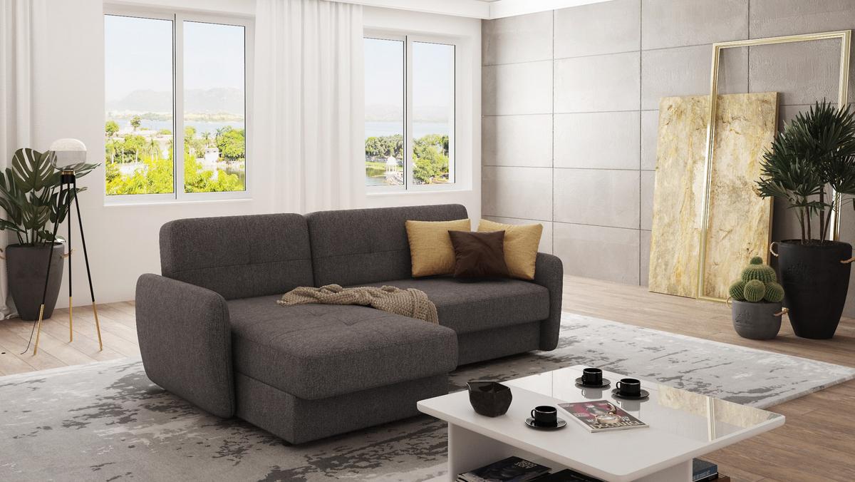 ECKSOFA Lupo Braun - Khaki Mikrofaser - Dunkelbraun/Schwarz, Holz/Kunststoff (232/147cm) - S-Style Möbel