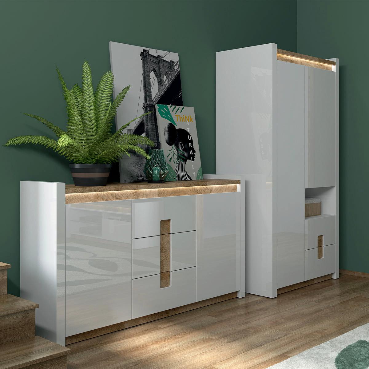 SCHRANK 2 Türen Helios Weiß und Holz - Weiß, Holzwerkstoff (102/201/60cm) - Petits-meubles