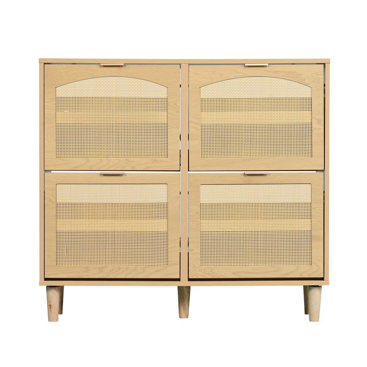 SCHUHSCHRANK im Landhausstil Rattan Eiche Optik mit 4 Klappschubladen - Eichefarben, Holzwerkstoff (100/90/25cm) - Urban Meuble
