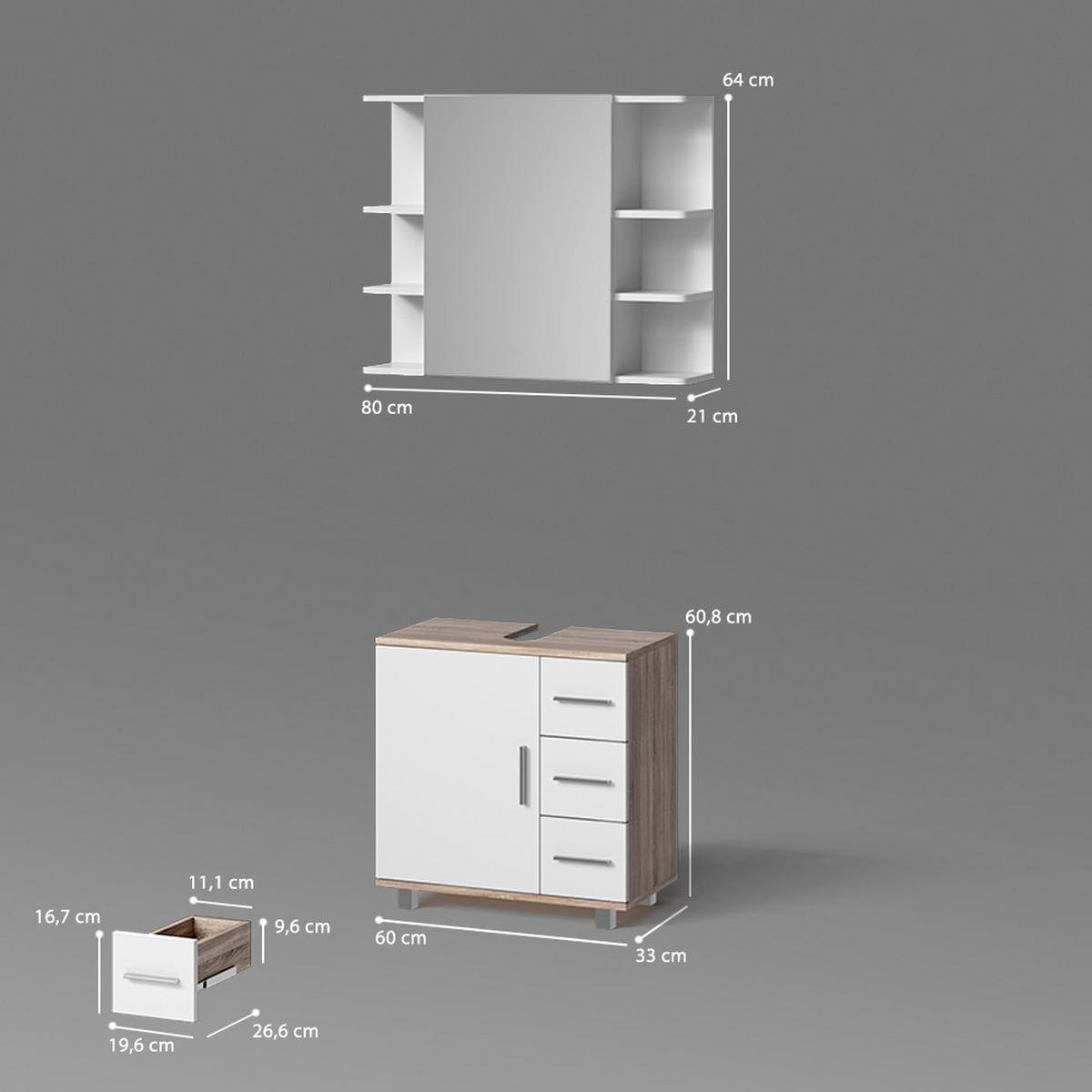 BADMÖBEL-SET Eisak Sonoma 2 Teile - Sonoma Eiche, Holzwerkstoff (60/60/33cm) - Livinity®