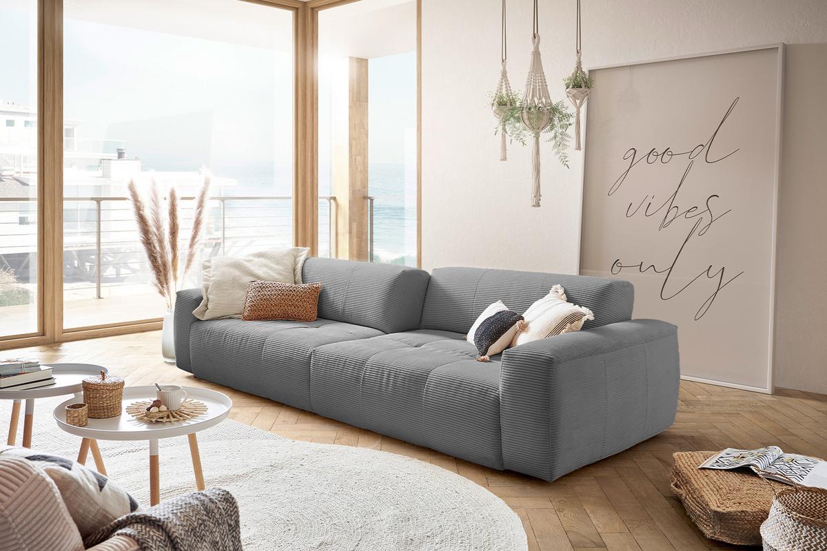 SOFA MIT SITZTIEFENVERSTELLUNG PALACE Grau Cord Relaxfunktion - Graphitfarben/Grau, Textil (298/74/120cm) - KAWOLA