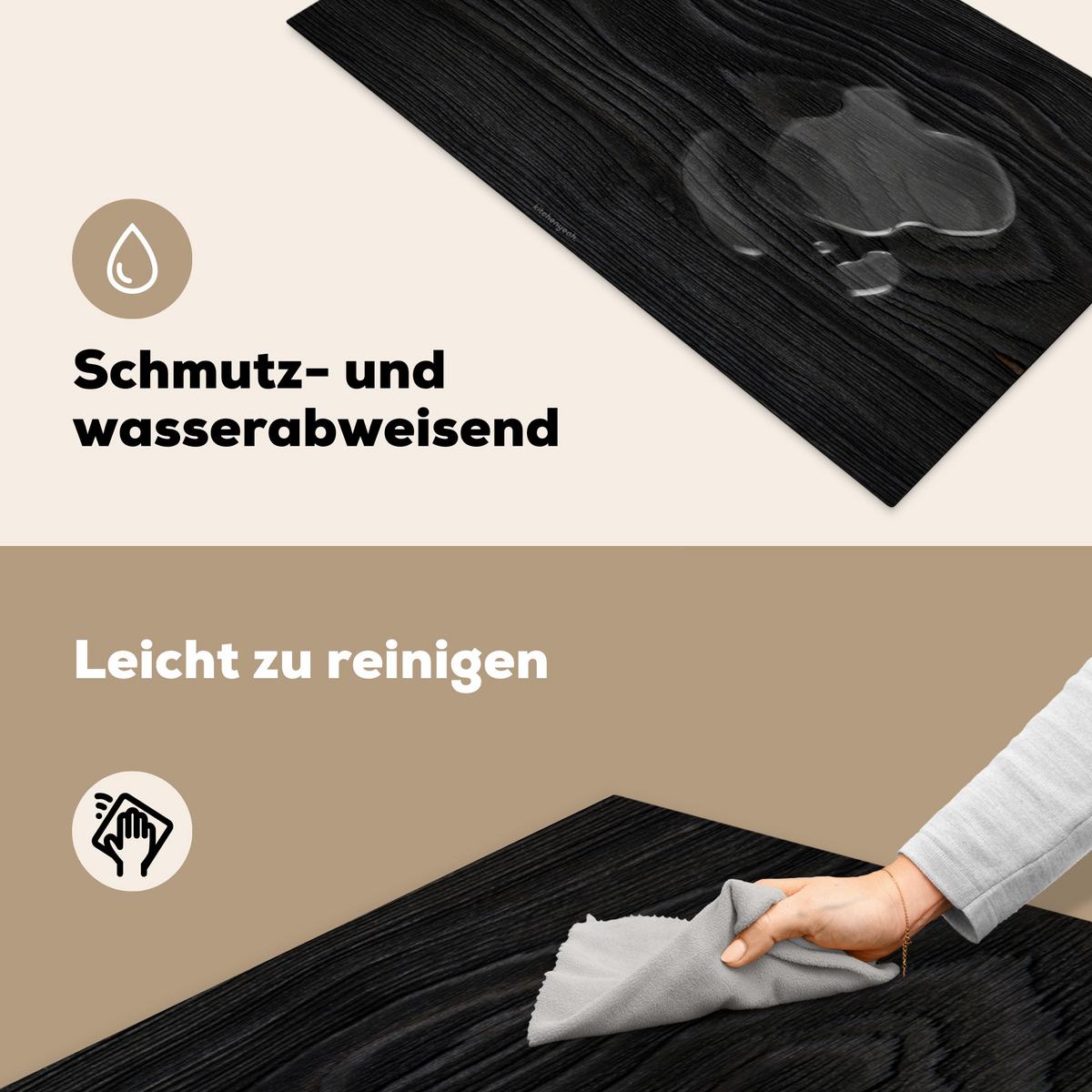 HERDABDECKPLATTE Schwarz - Holzoptik Induktionsschutz 91.6x52.7 cm - Schwarz, Kunststoff (91.6/52.7/0.2cm) - MuchoWow