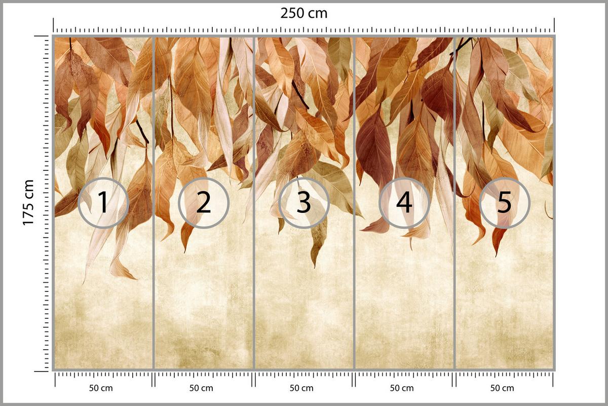 FOTOTAPETE Blätter Pflanzen Natur für Wohnzimmer 250x175 - Beige/Rot, Papier (250/175cm) - Muralo