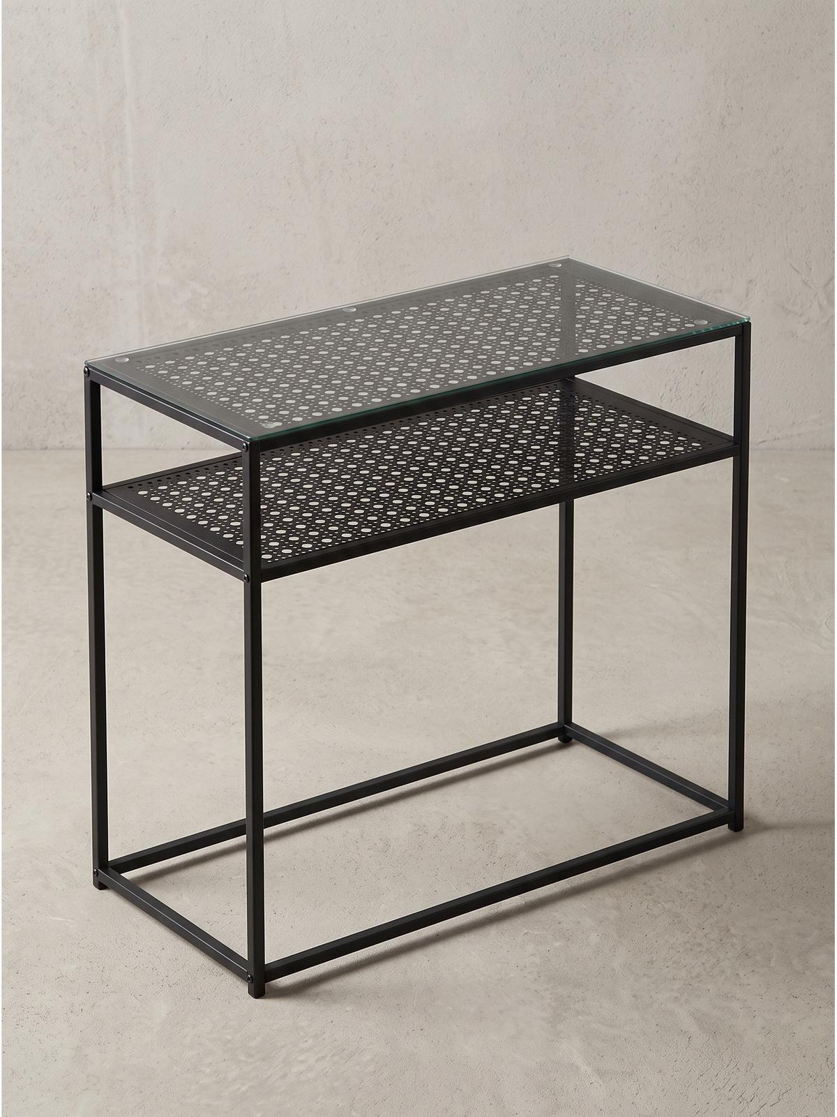 KONSOLENTISCH ALCUDIA, Einscheibensicherheitsglas, Schwarz, 80 x 40 x 77 cm - Schwarz, Glas/Metall (40/80/77cm) - KADIMA DESIGN