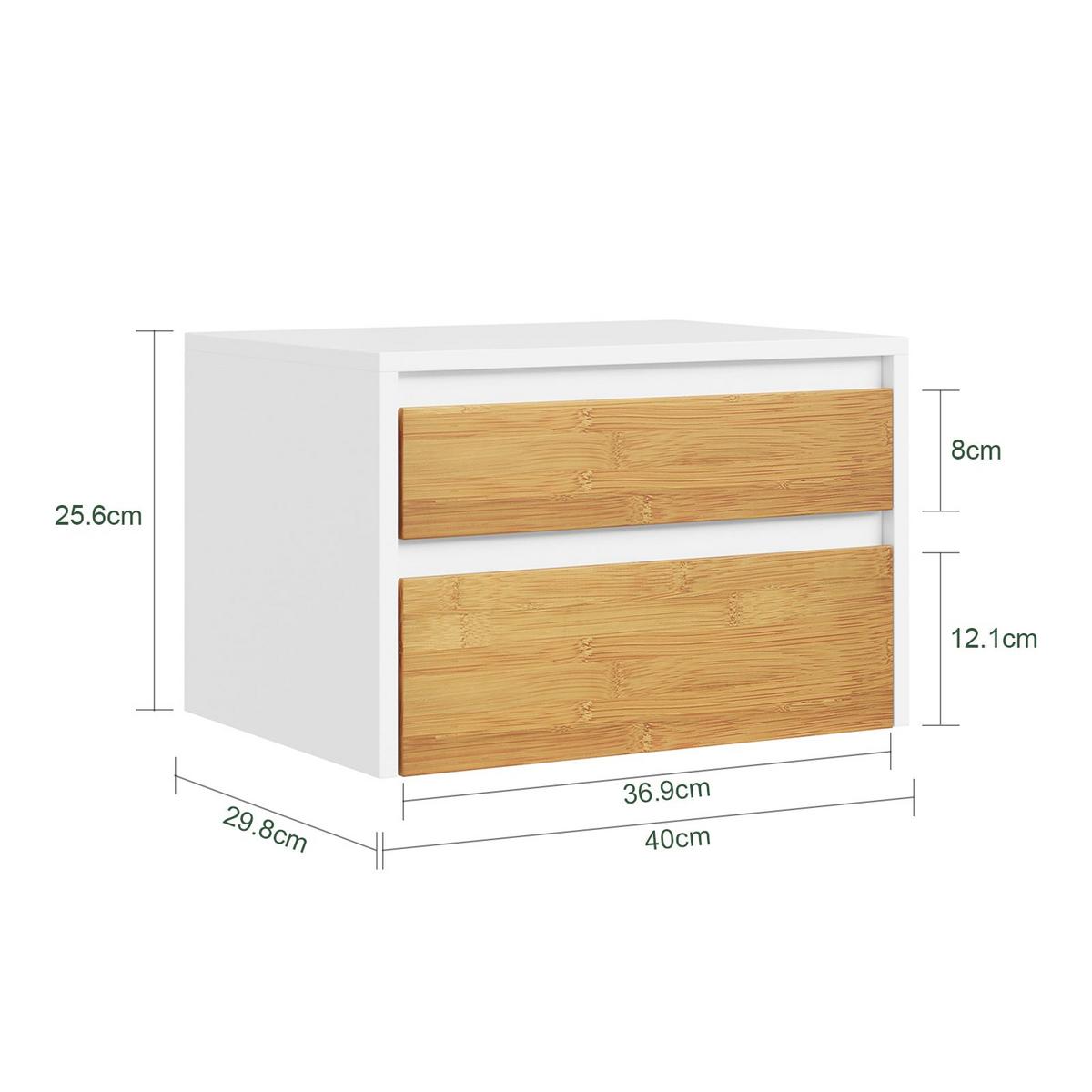SCHWEBENDER-NACHTTISCH mit 2 Schubladen, Wandregal 40x29,8x25,6cm - Weiß/Naturfarben, Holzwerkstoff (40/26/30cm) - SoBuy