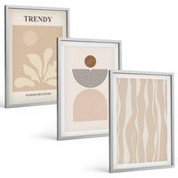 BILDER SET 3er Set - 40x60 cm Silberner Rahmen - Stilvolle abstrakte Beigetöne - Silberfarben, Kunststoff (40/60cm) - TULUP