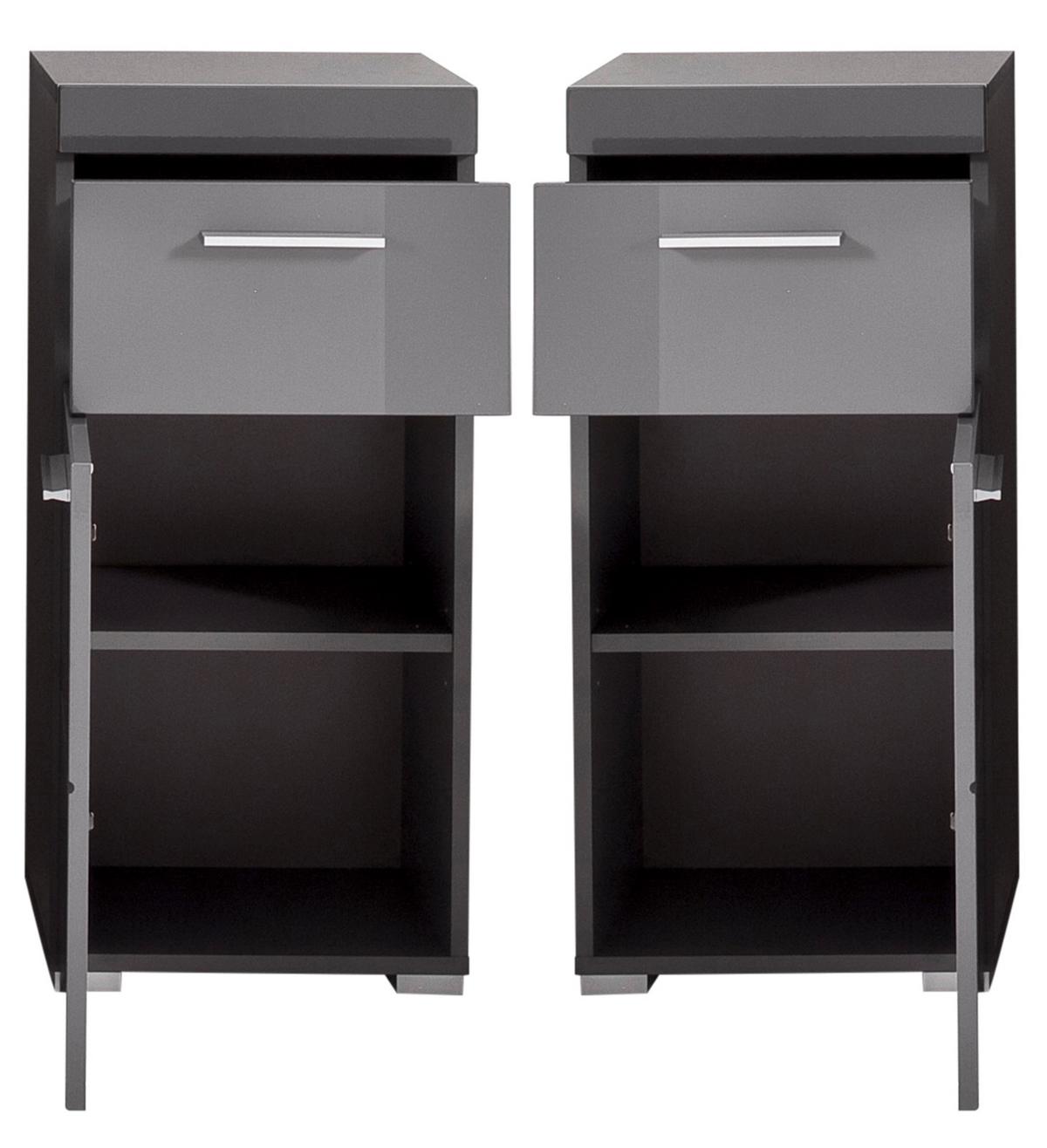 BADSCHRANK grau Hochglanz 37 x 79 cm, Badezimmer Kommode modern - Grau, Holzwerkstoff/Kunststoff (37/79/31cm) - Top.Furn