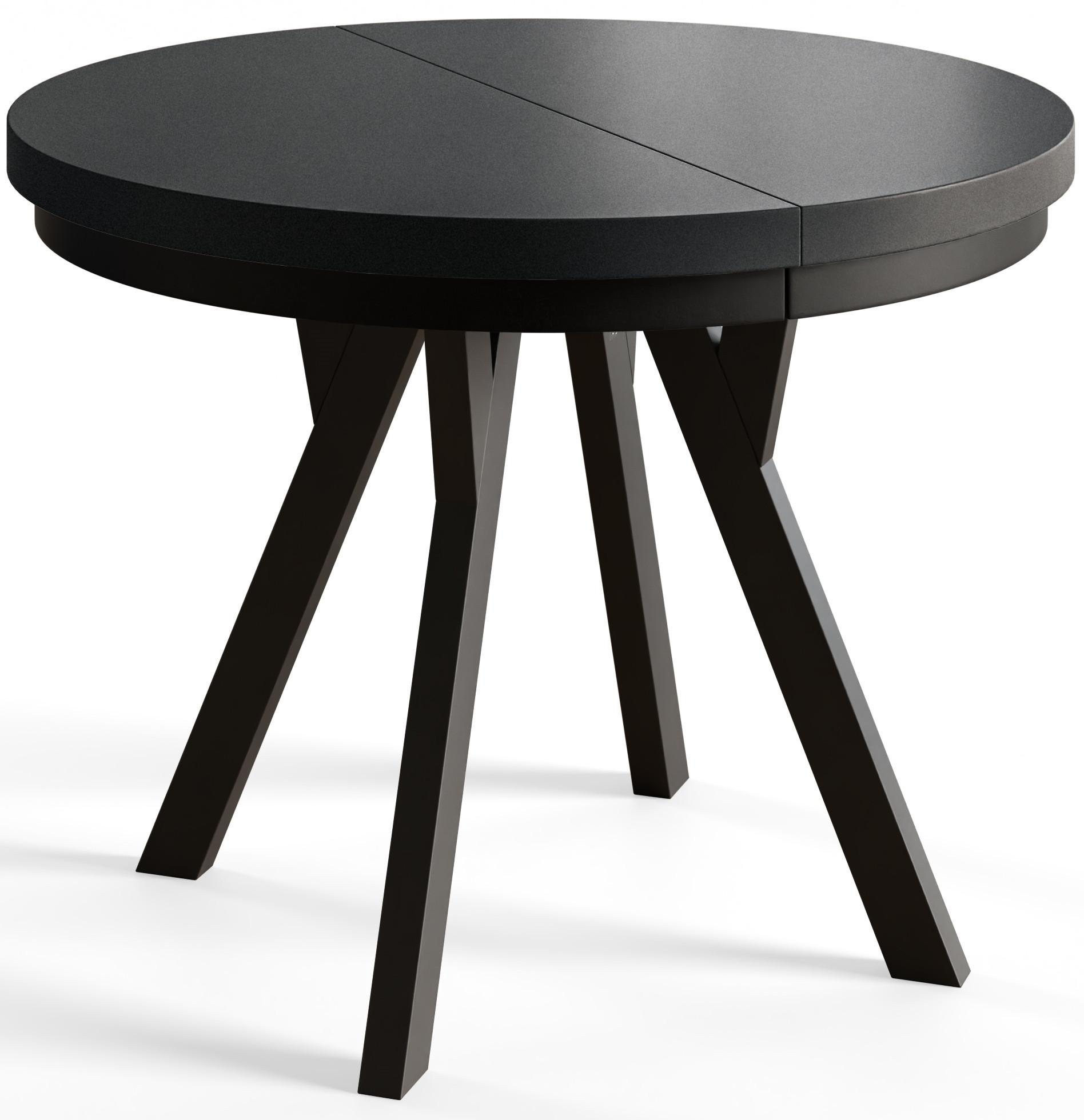 RUNDER Esstisch ausziehbar – Moderner Wohnzimmertisch und Küchentisch – Tisch mit Stabile Konstruktion, Durchmesser 90 cm - 190 cm - Farbe Schwarz - Schwarz, Holzwerkstoff (90/90/77cm) - Alpi-Möbel