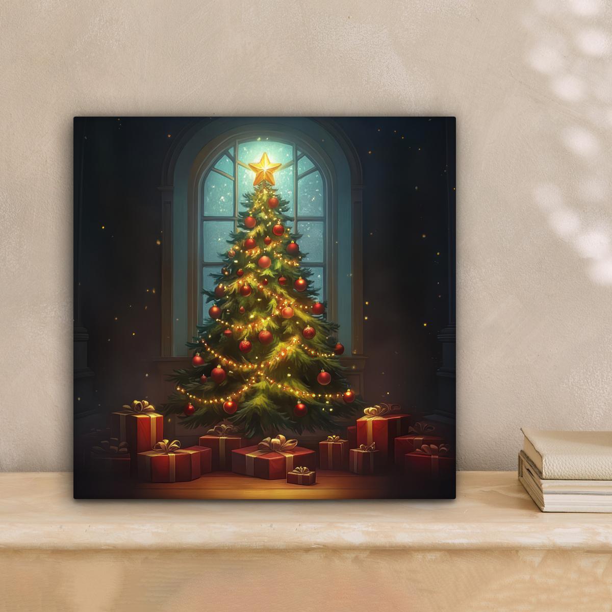 LEINWANDBILD Weihnachtsbaum - Geschenk - Winter Deko Wohnzimmer 20x20 cm - Grün, Textil (20/20cm) - MuchoWow