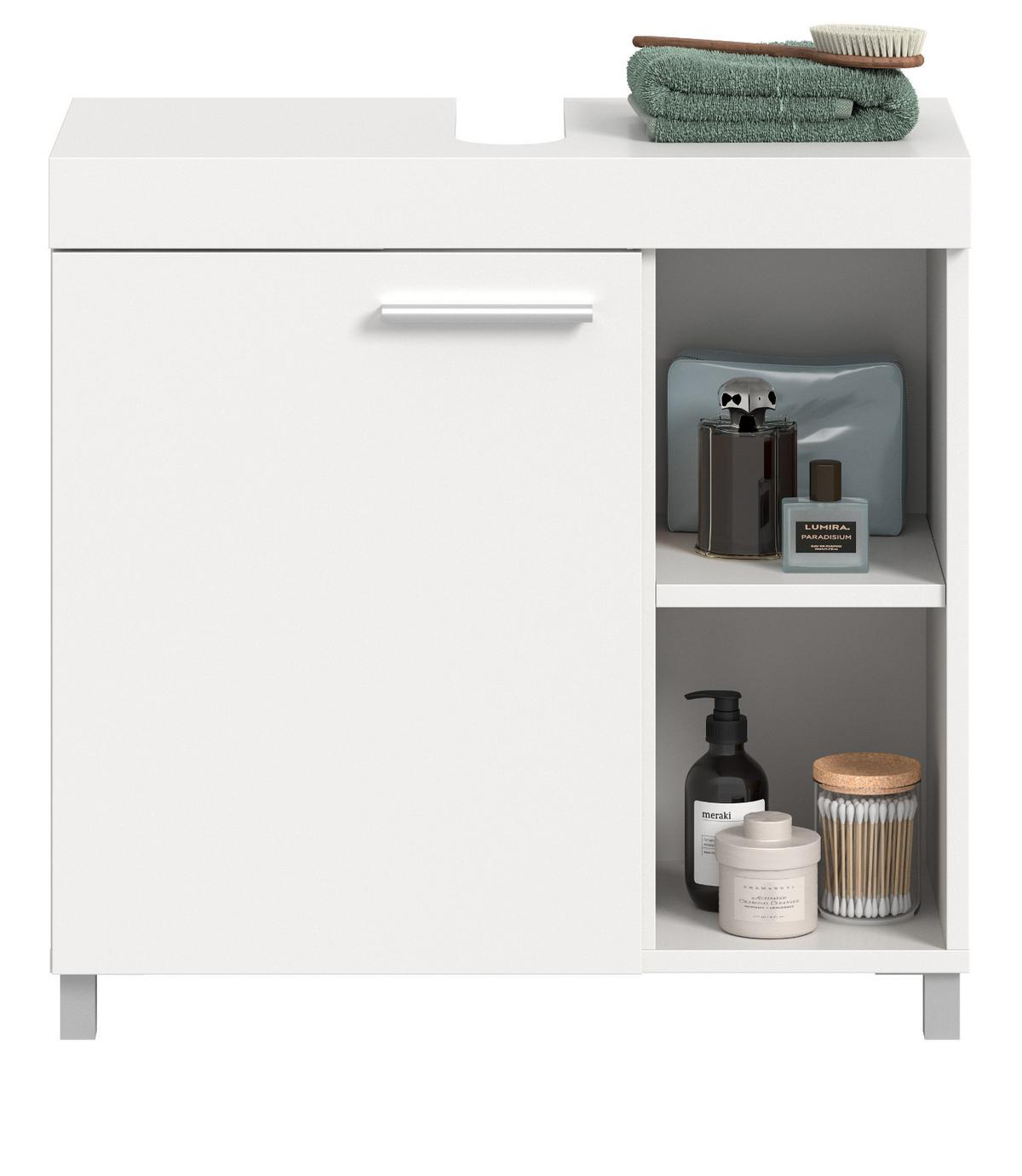 WASCHBECKENUNTERSCHRANK weiß 65 cm, Unterschrank 1-türig - Silberfarben/Weiß, Holzwerkstoff/Kunststoff (65/63/31cm) - Inn.Furn