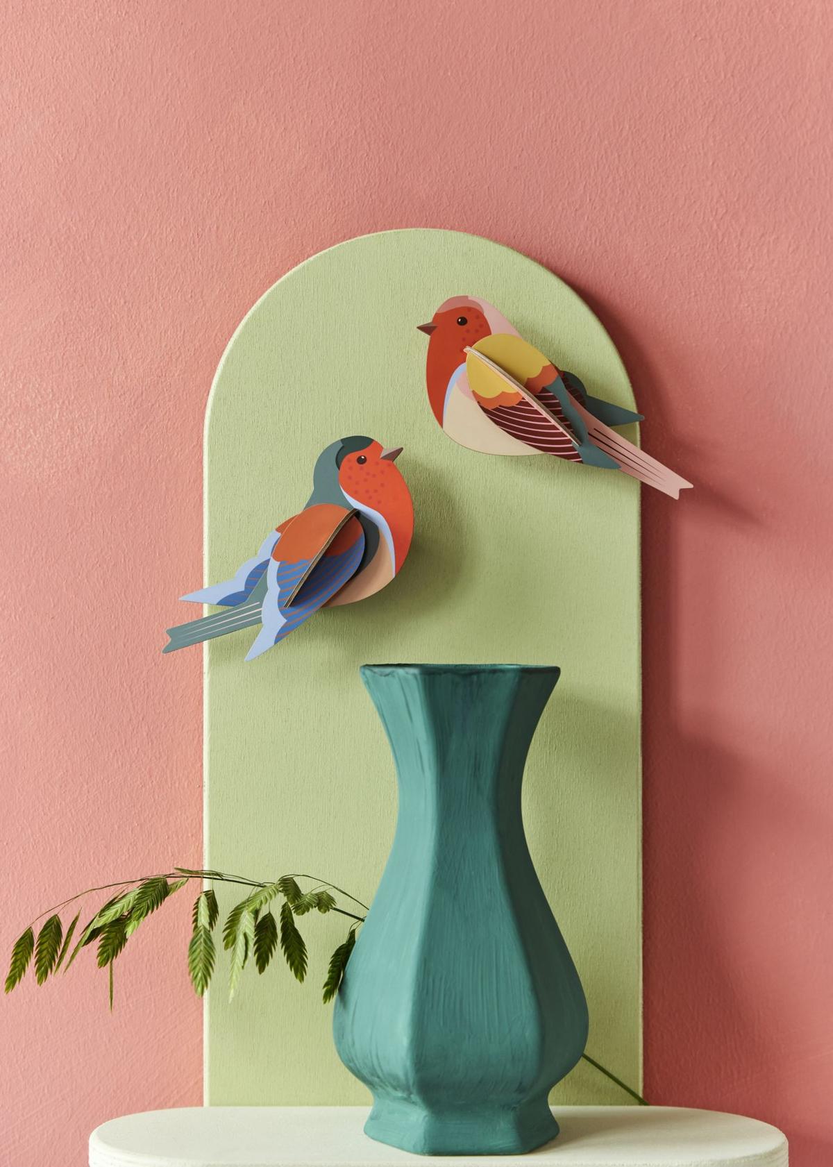 WANDDEKO Rotkehlchen-Duo 4/7 cm - Multicolor, Wellpappe (4/7/15cm) - Studio Roof