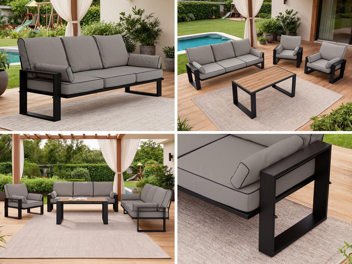GARTENMÖBEL-SET ELBA: 1x Tisch, 2x Sofa - Grau - Grau, Textil - MKS