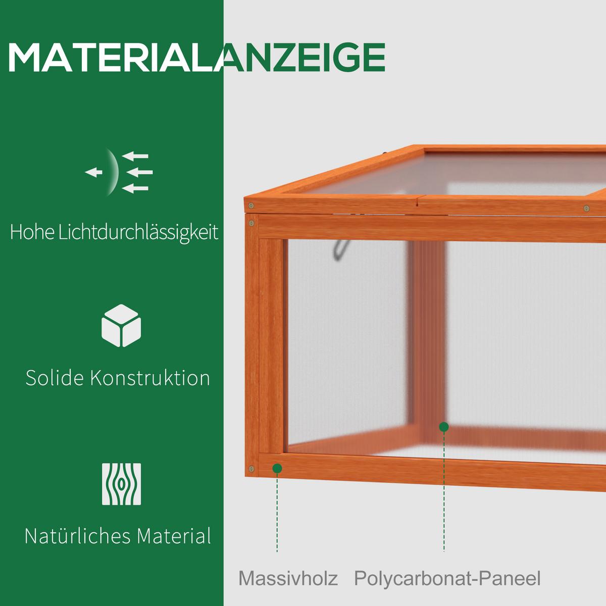 GEWÄCHSHAUS Pflanzenbeet mit Abdeckung, Tannenholz, Polycarbonat, Orange - Orange, Holz (46/40/90cm) - Outsunny
