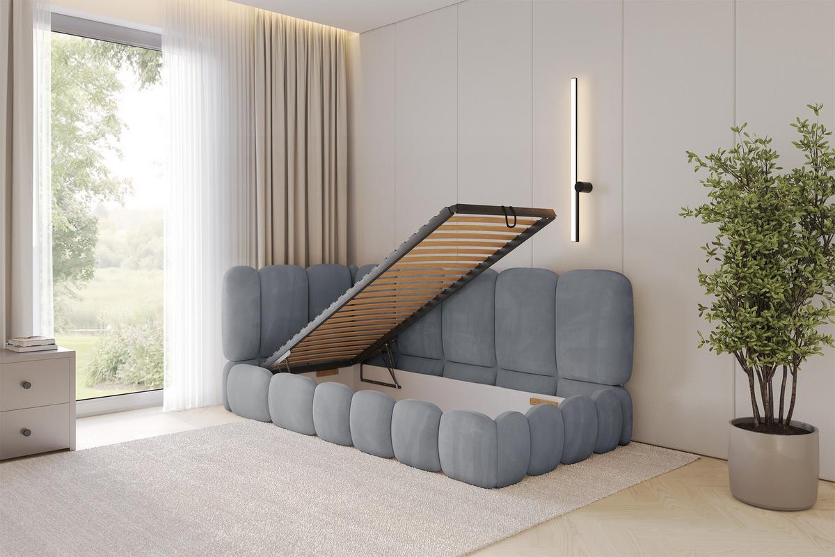 EINZELLBETT Jugendbett mit Bettkasten, Rechts - AVRY 80x200 Grau - Blaugrau, Holzwerkstoff/Textil (80/200cm) - ALTDECOR