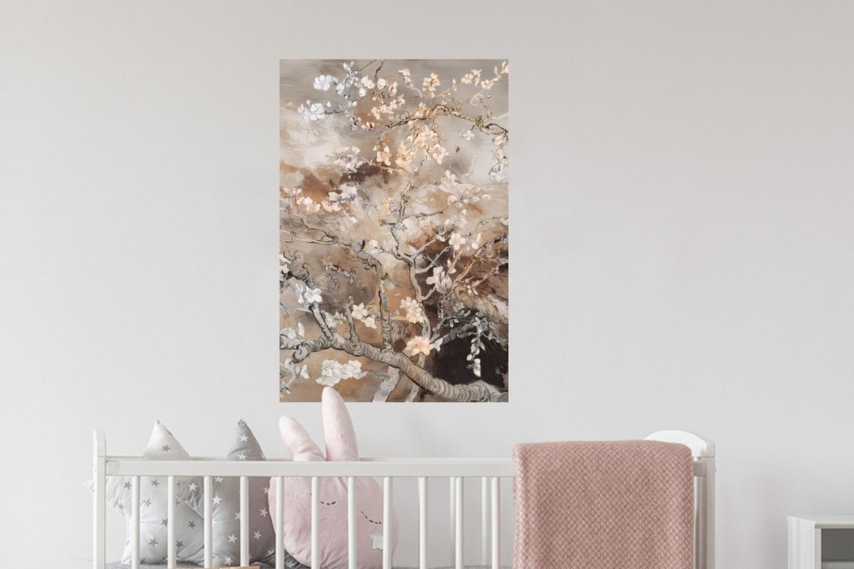 WANDTATTOO Mandelblüte - Kunst - Van Gogh - Beige - Abstrakt Wandbild 40x60 cm - Braun, Kunststoff (40/60cm) - MuchoWow