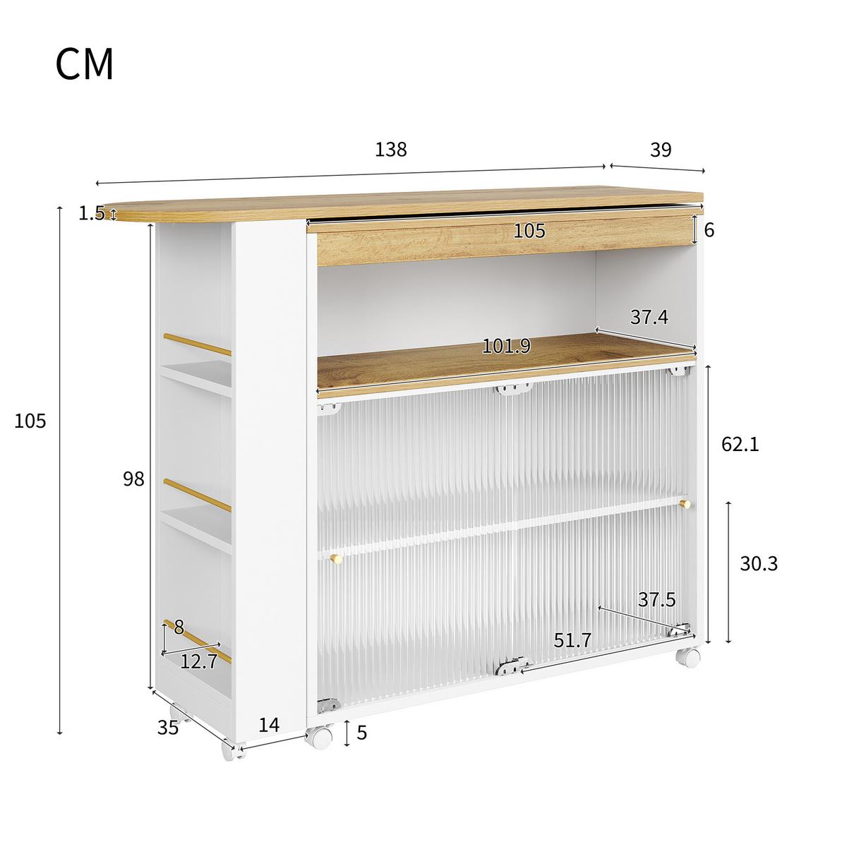 BARTISCH ausziehbar mit led & rollen - Weiß, Holzwerkstoff (39/138/105cm) - Urban Meuble