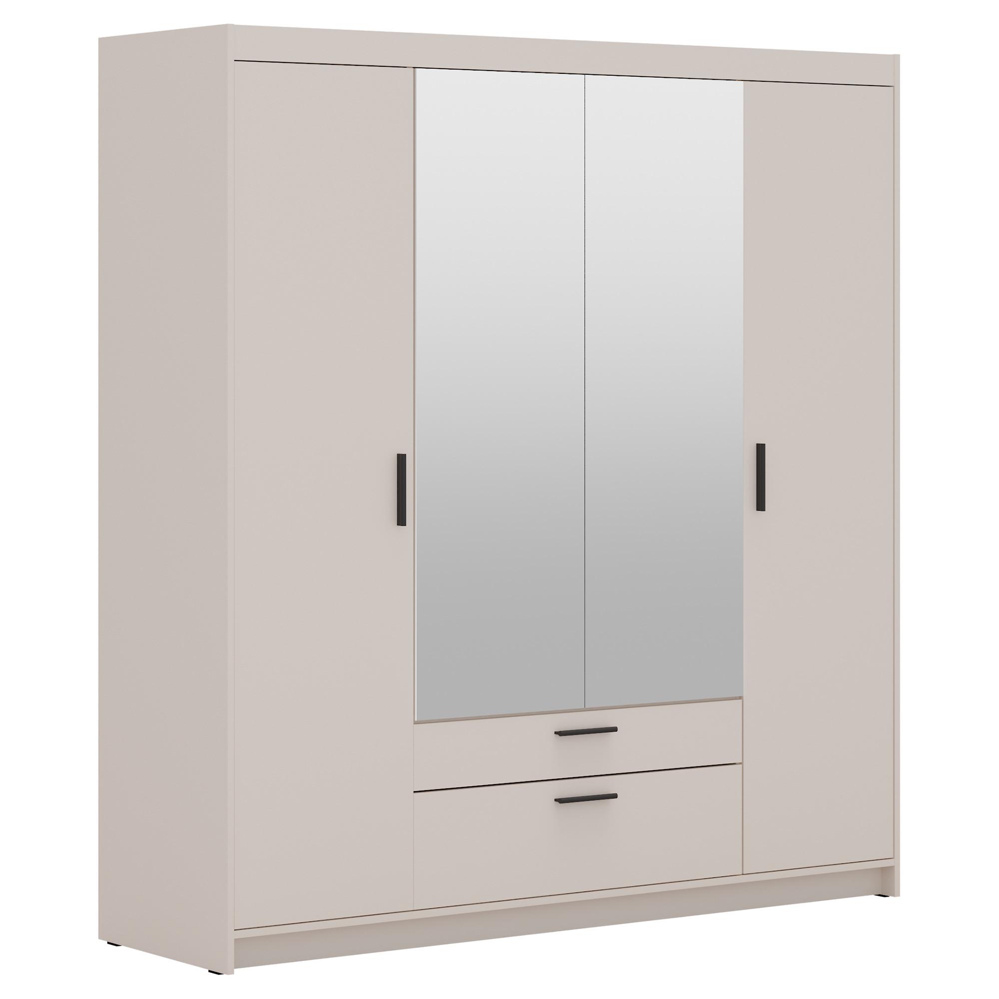 DREHTÜRENSCHRANK Elena mit 4 Türen, 2 Schubladen und Spiegel, 176 cm, Sandbeige - Sandfarben, Holzwerkstoff (176/190/53cm) - Beautysofa