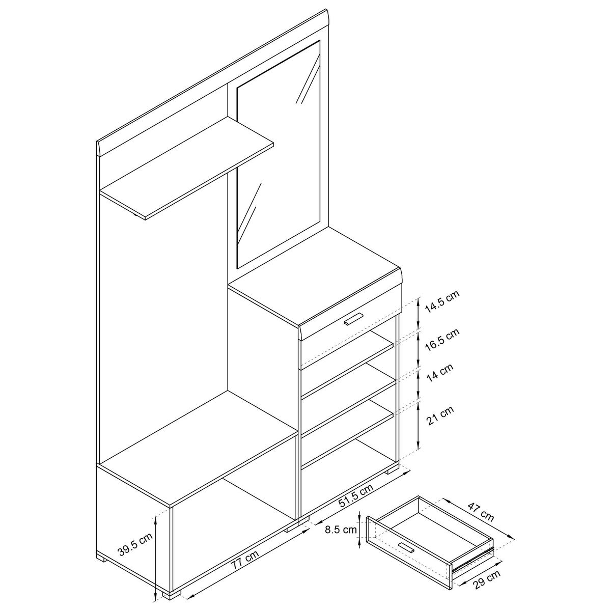 GARDEROBENSCHRANK AURA 135/197/34 cm Modern Garderobe-Set Eichefarben - Eichefarben/Weiß, Holzwerkstoff (135/197/34cm) - MASSENO