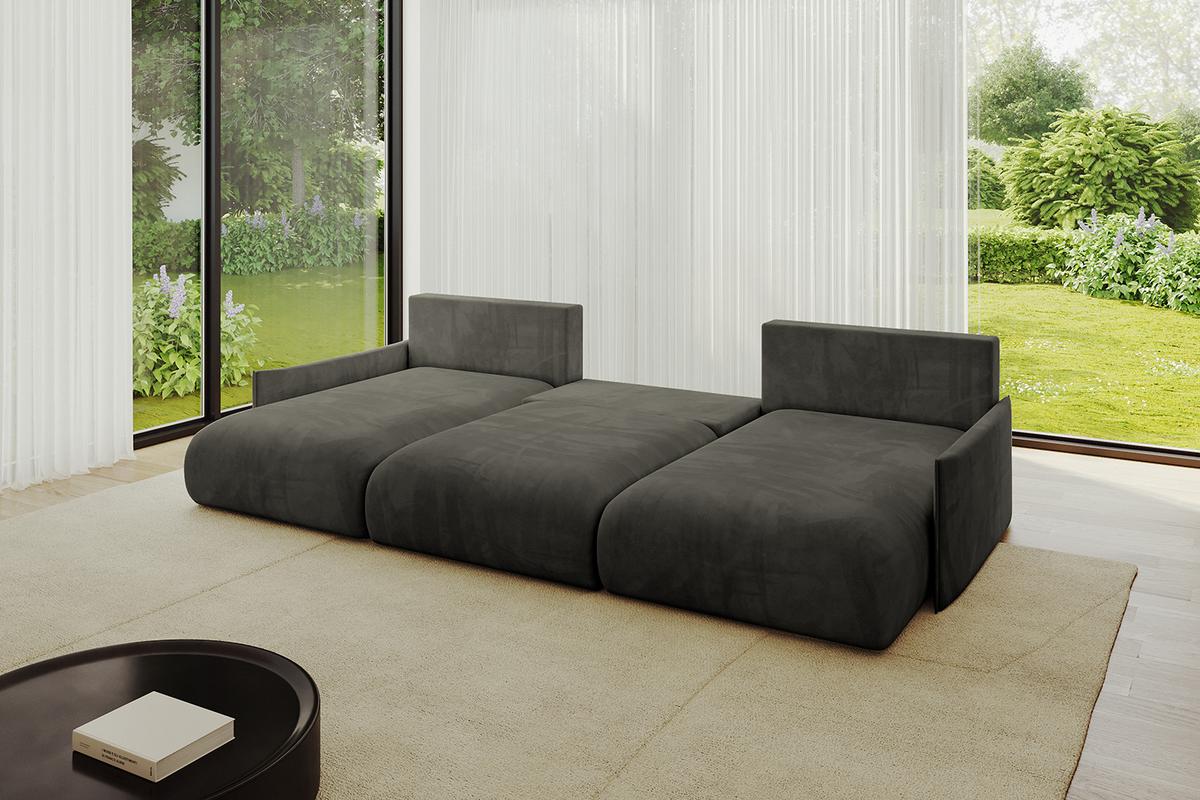 WOHNLANDSCHAFT mit Schlaffunktion und Bettkasten ONESK-U-v1 317x177x72 Schwarz Velours - Schwarz, Holzwerkstoff/Kunststoff (317/72/177cm) - ALTDECOR