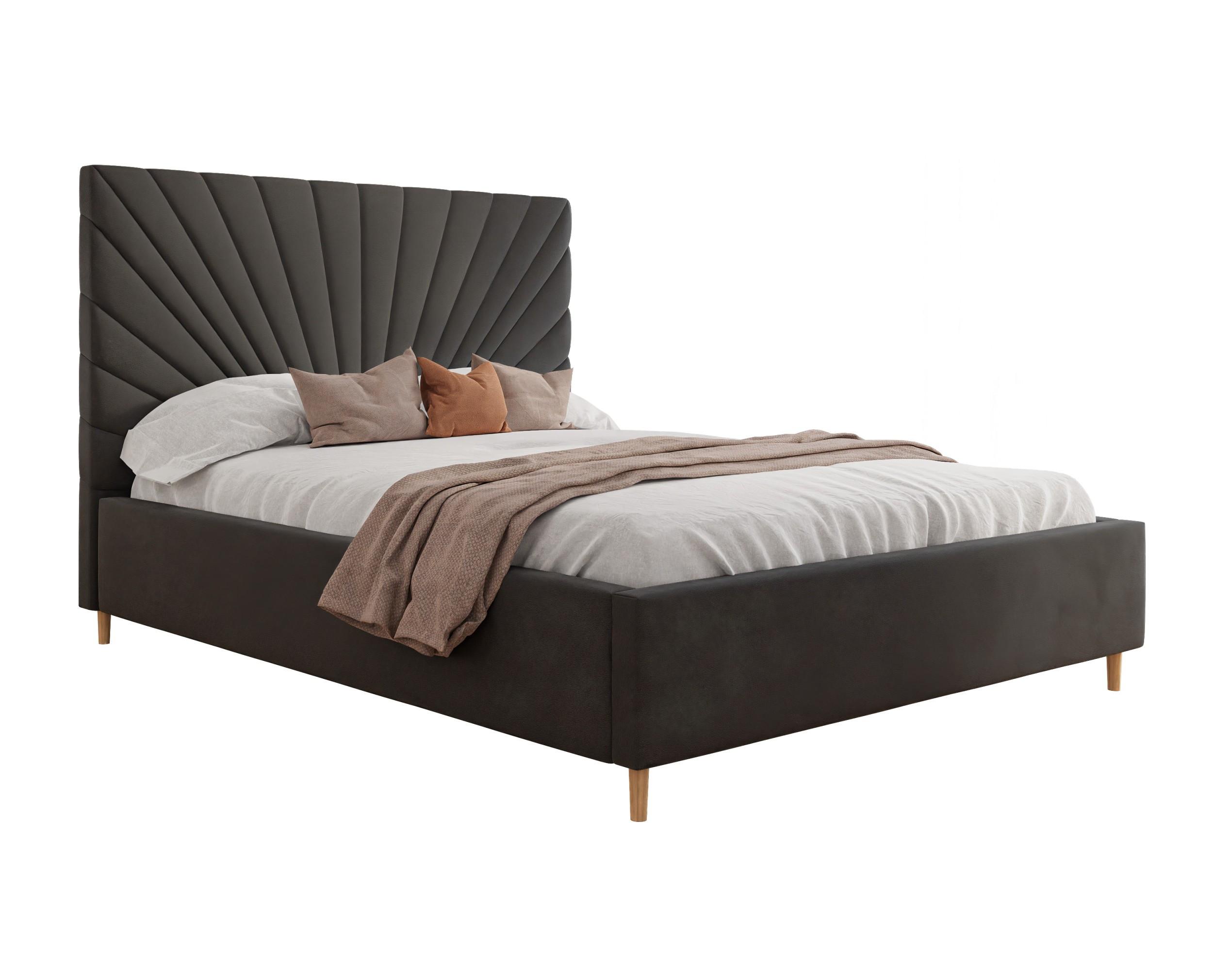 POLSTERBETT SUNNY 140x200 cm Jasmine 96, 34 Holzlatten, Kopfteil 131 cm - Grau, Textil (140/200cm) - Lookway