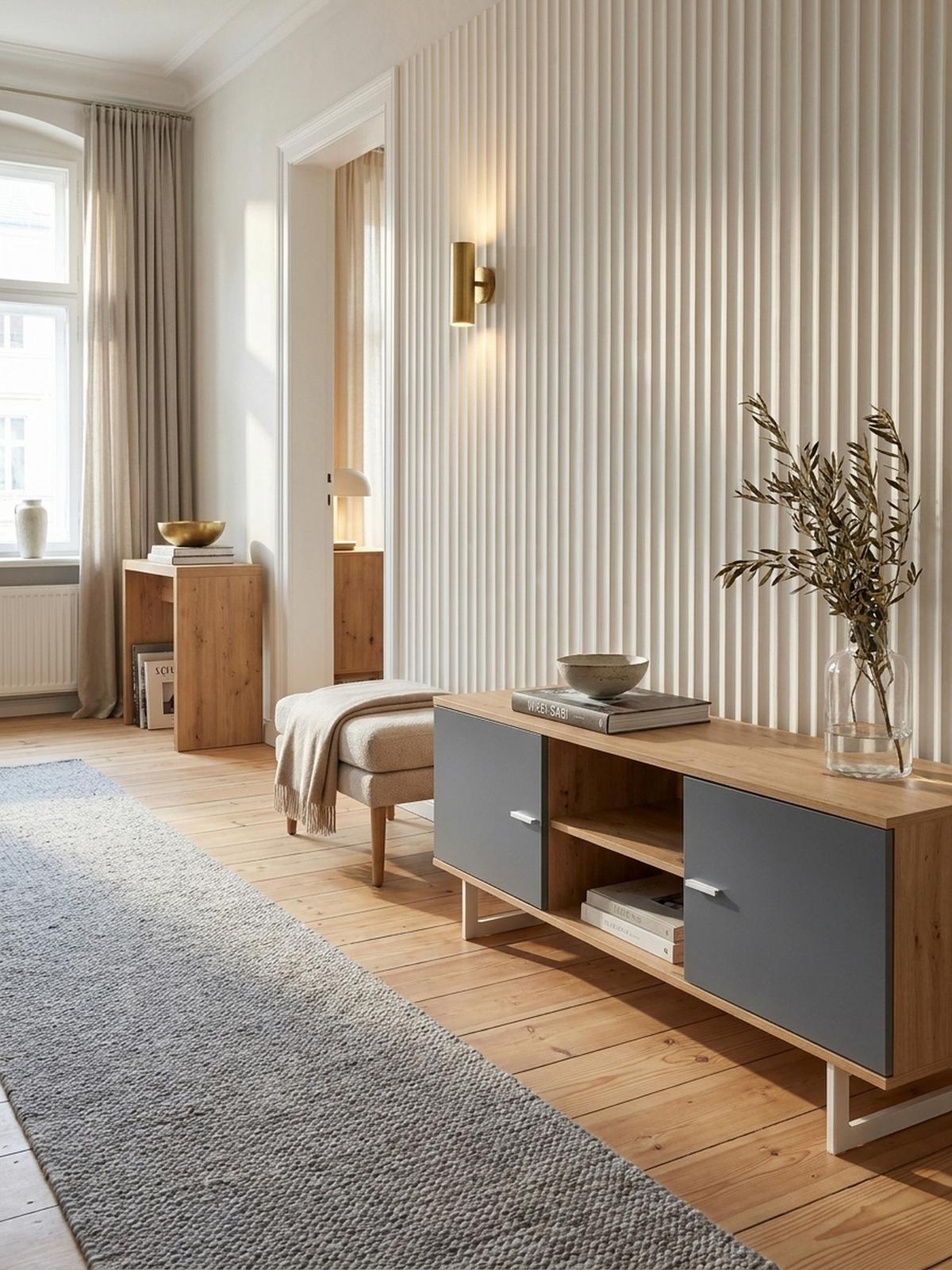 TV-LOWBOARD mit Eiche-Dekor und 2 Türen, modern, Braun-Grau 150x40x55 cm - Silberfarben/Braun, Holzwerkstoff/Metall (150/55/40cm) - KADIMA DESIGN