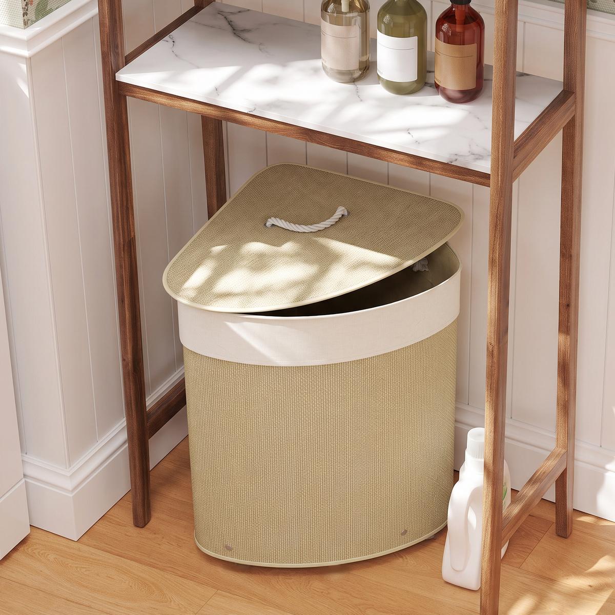 WÄSCHEKORB Bambus Cremeweiß - Creme, Holz/Textil (35/60/35cm) - HOMCOM
