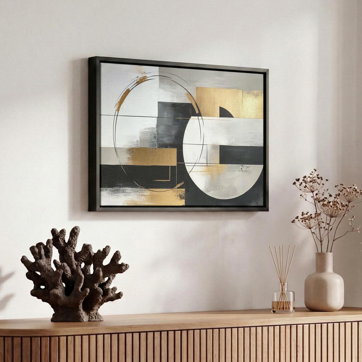 LEINWAND Bilder mit Rahmen - Abstrakt - Gold - Silber - Formen - Ästhetik - 30x20 - Multicolor, Textil (30/20cm) - MuchoWow
