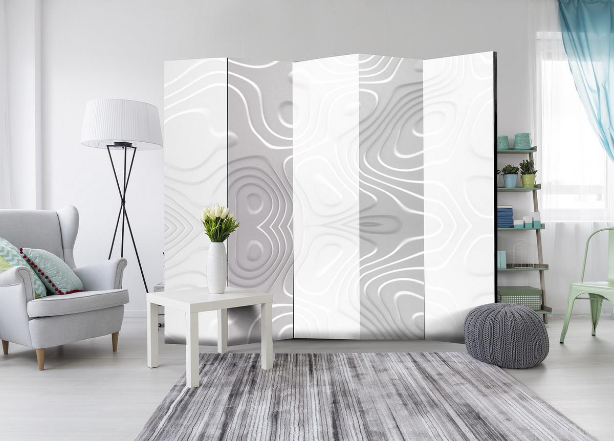 PARAVENT Einseitig Bedruckter 5-tlg 225x172 cm Weisse Wellen - Weiß, Holz/Textil (225/172/3cm) - Muralo