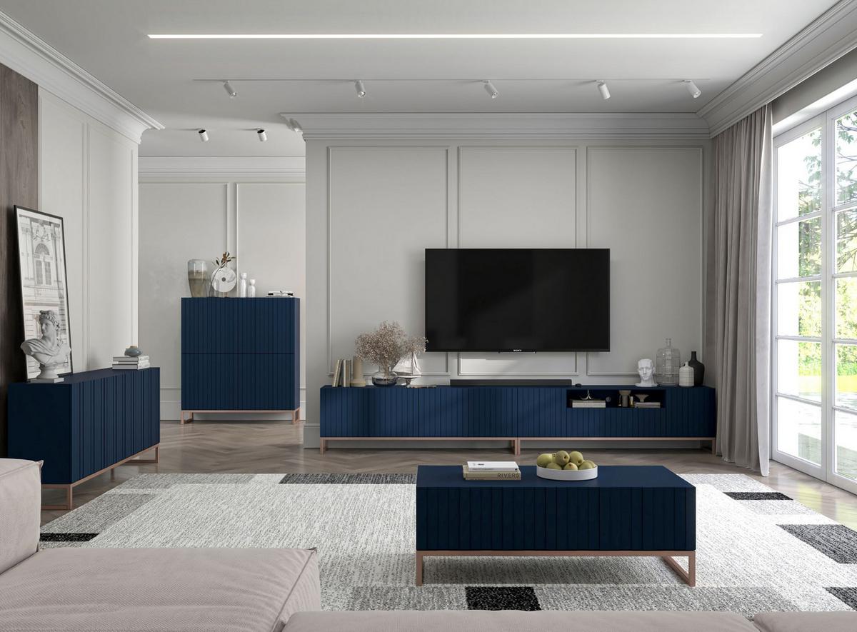 TV-SCHRANK Elpis2 Marineblau Matt mit Metallrahmen 150 cm - Blau/Kupferfarben, Holzwerkstoff/Metall (150/51.5/36.5cm) - Meble Lindner