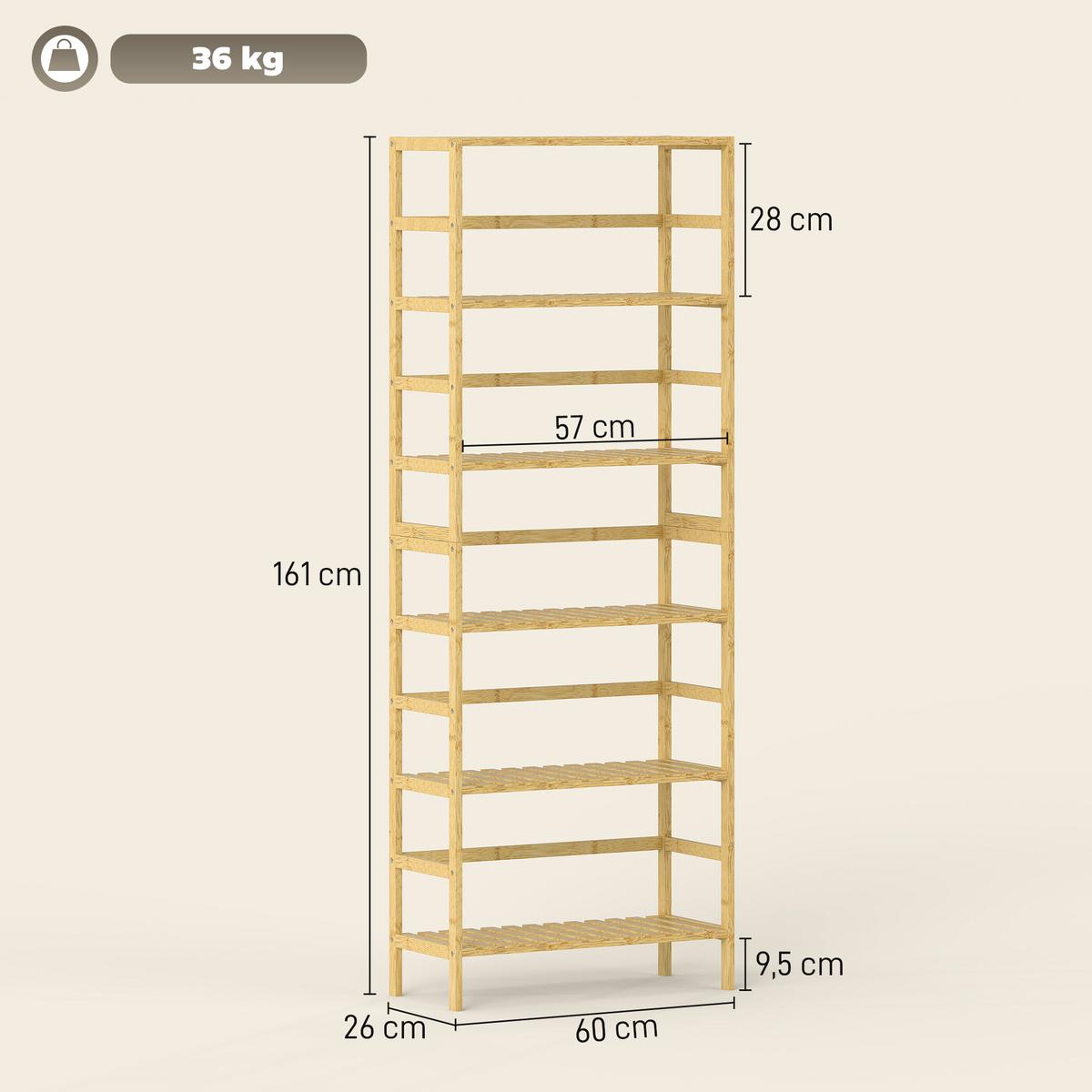 STANDREGAL Bambus Naturholz - Naturfarben, Holz/Bambusholz (26/161/60cm) - HOMCOM