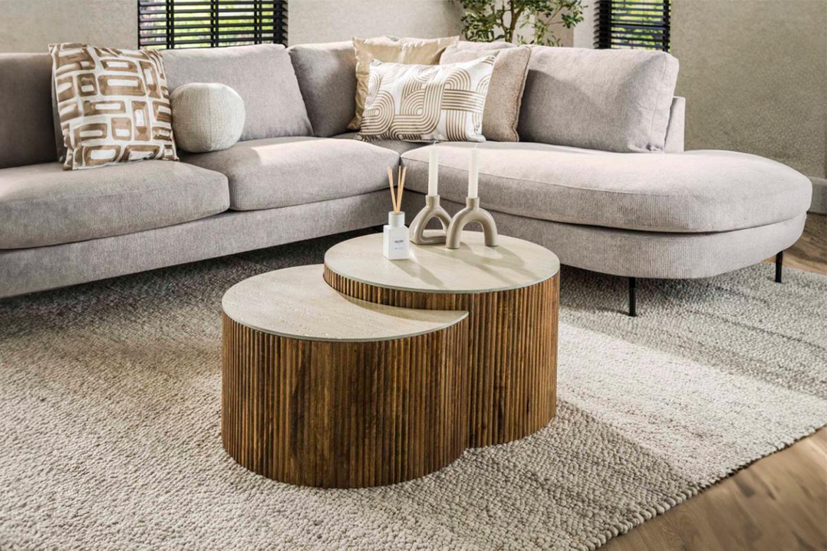 COUCHTISCH DESEADO 2ER SET Weiß Keramik - Weiß/Braun, Mangoholz/Keramik (60/60/40cm) - KAWOLA
