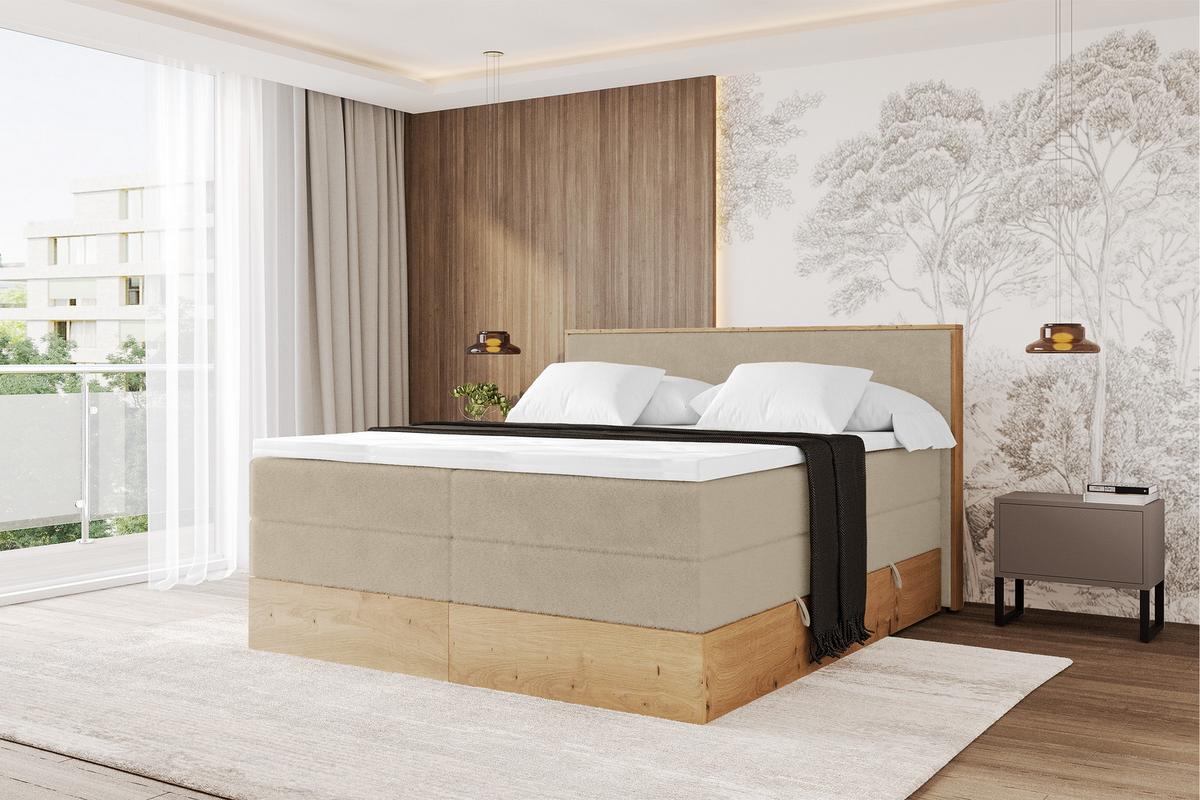 BOXSPRINGBETT LOLLI9 -KING 140x200 - H3/H4 Creme - Champagner, Holzwerkstoff (140/200cm) - ALTDECOR